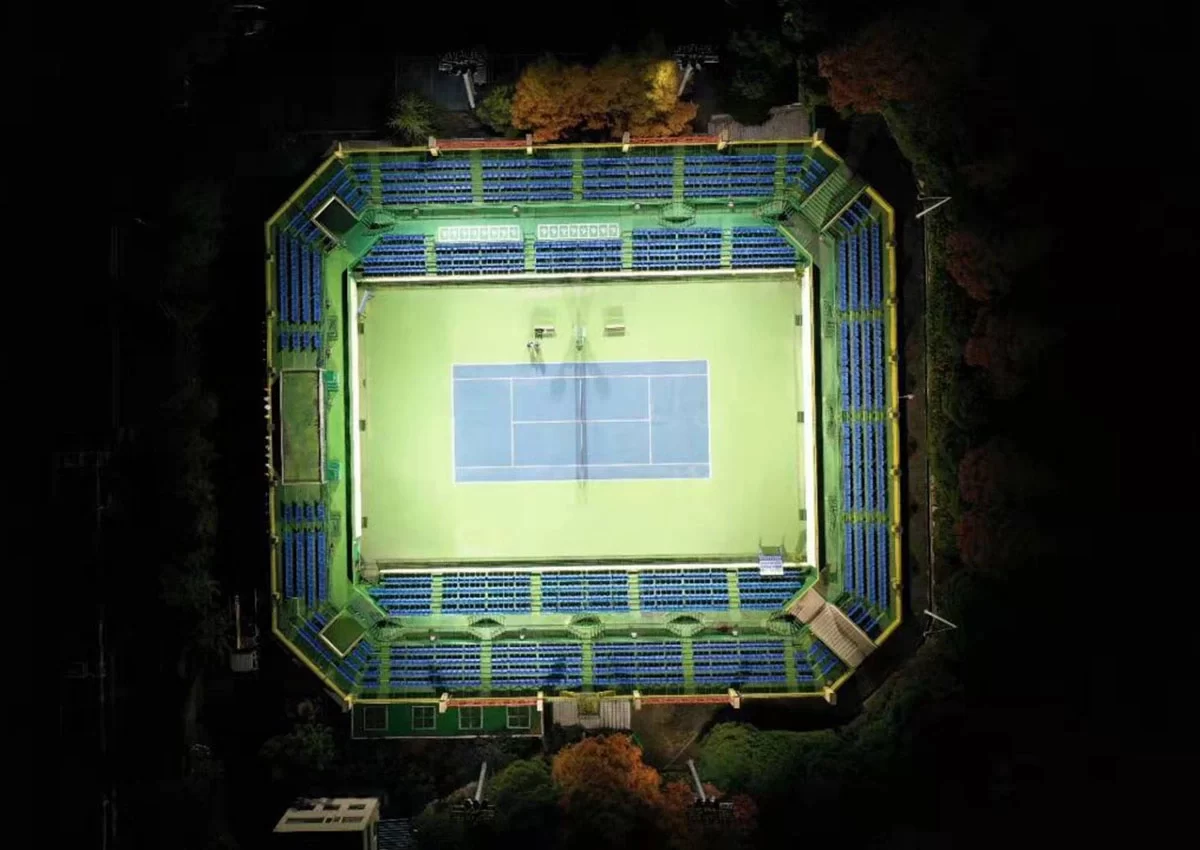 Top view scene view of Municipal Tennis Court Projects in Busan Korea with Huadian sports lighting