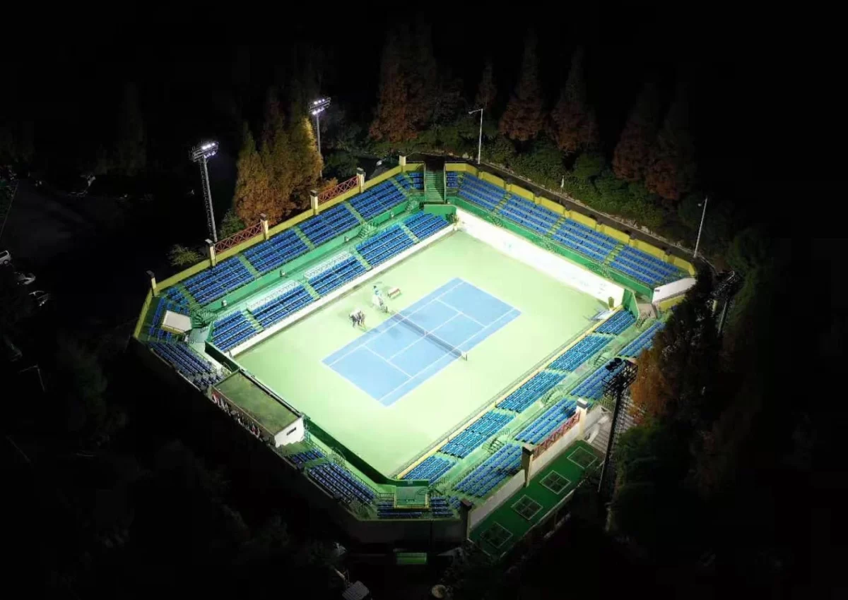 Top view scene view of Municipal Tennis Court Projects in Busan Korea with Huadian sports light