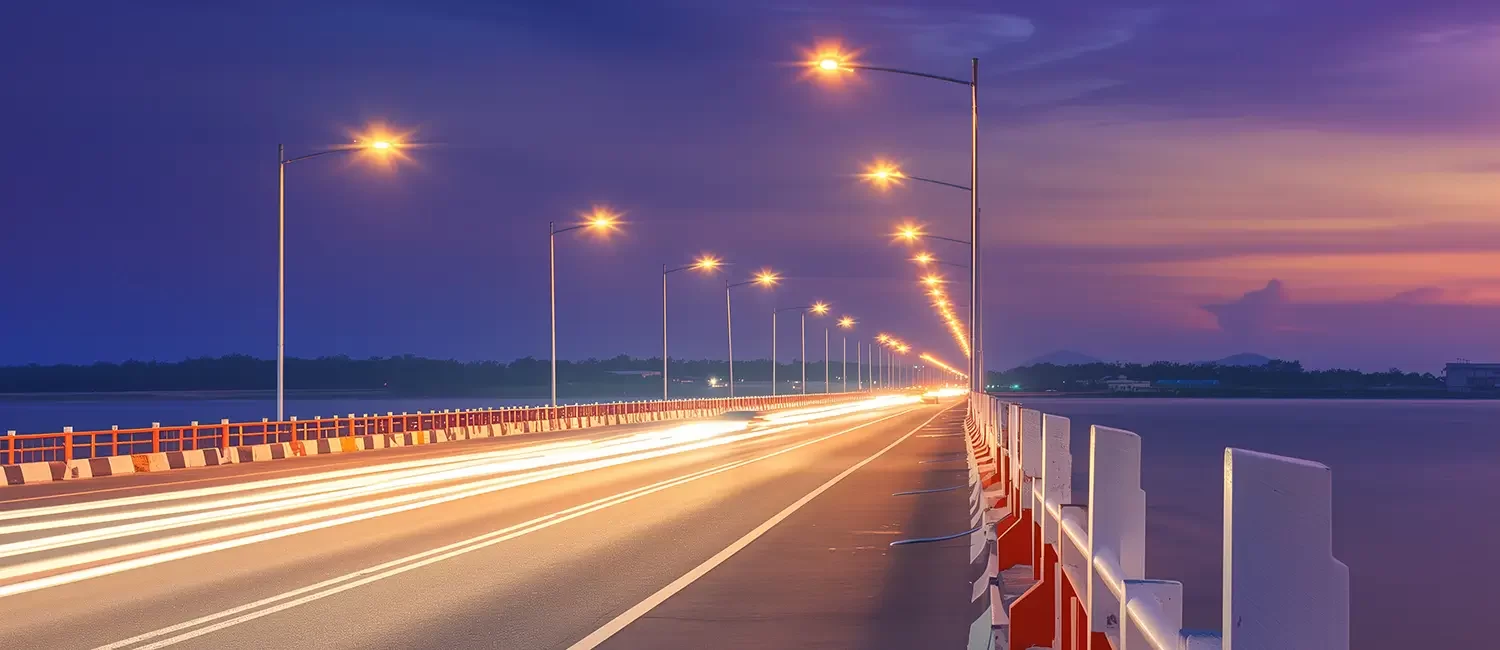 street lighting bridge lighting with sunset sky